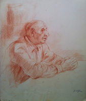 John Martin Alfsen - Original Conte Sketch - Portrait Of Artist's Father