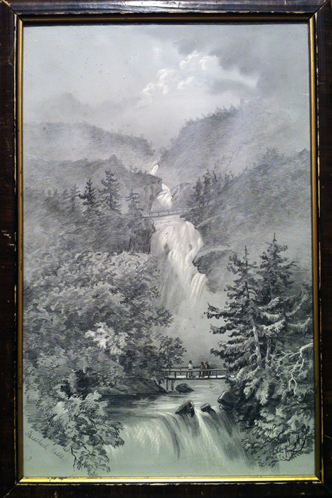 Emily Clark - Graphite Drawing - Geissbach Falls (1902)