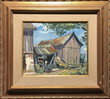 James W. Shortt - Oil On Board - Winter Landscape -  Conrad Hauser's Barn